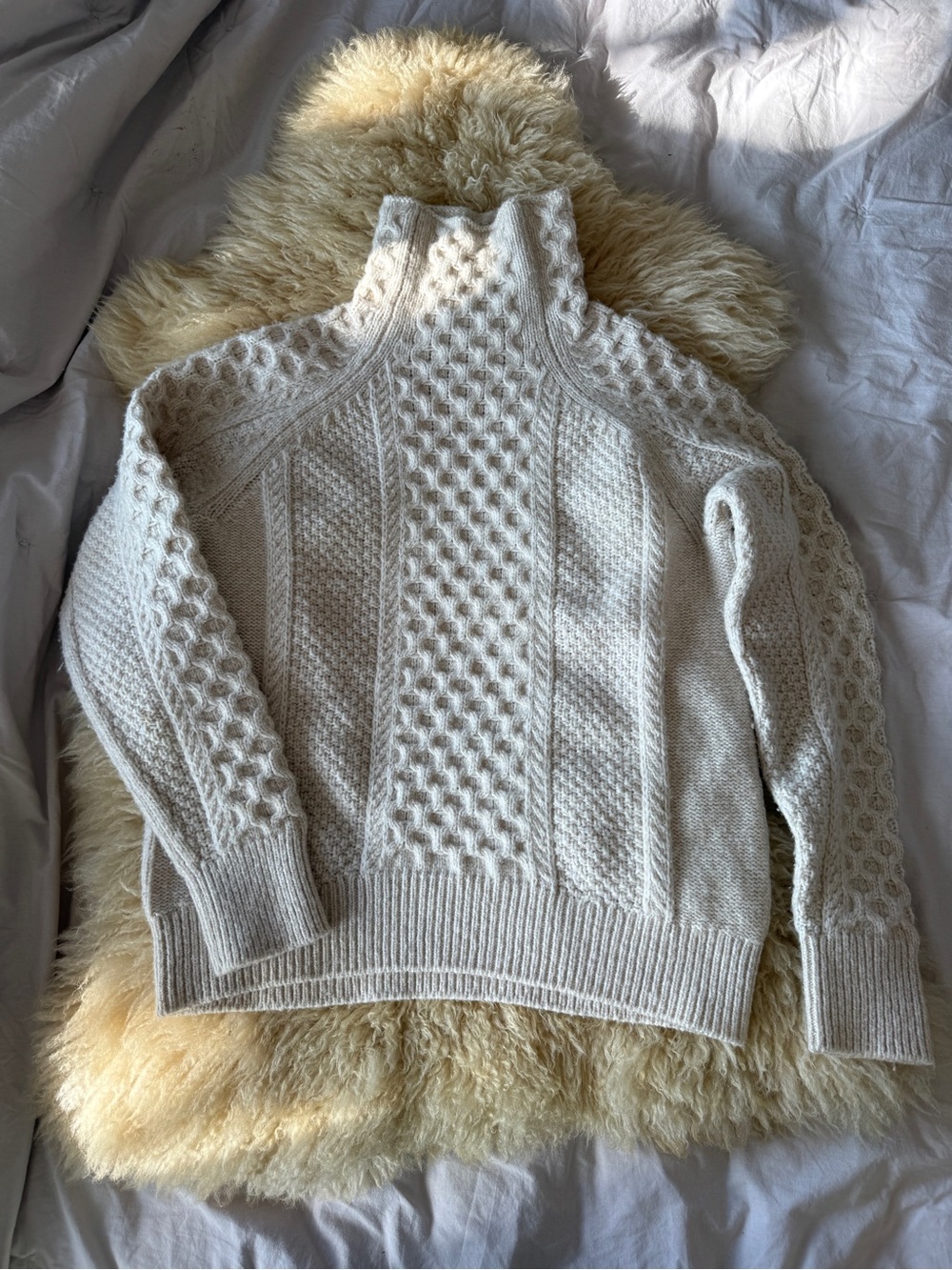 VINCE Off-White Mixed Cable Knit Wool Cashmere Blend Mock Neck Sweater  XXS